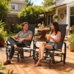 Gliding Lounger Chair Set of 2, Single Rockers with Lightweight Metal & Mesh Construction, Brown - Image 2