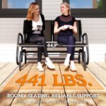 2-Person Outdoor Glider Bench, Patio Double Swing Rocking Chair Loveseat w/Powder Coated Steel Frame for Backyard Garden Porch, Black - Image 7