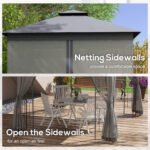 10' x 11.5' Metal Patio Gazebo, Double Roof Outdoor Gazebo Canopy Shelter w/Tree Motifs Corner Frame and Netting - Image 6