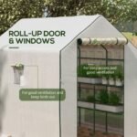 Portable Greenhouse, Water/UV Resistant Walk-In Small Outdoor Green House with 2 Tier Flower Rack Shelves, White - Image 6