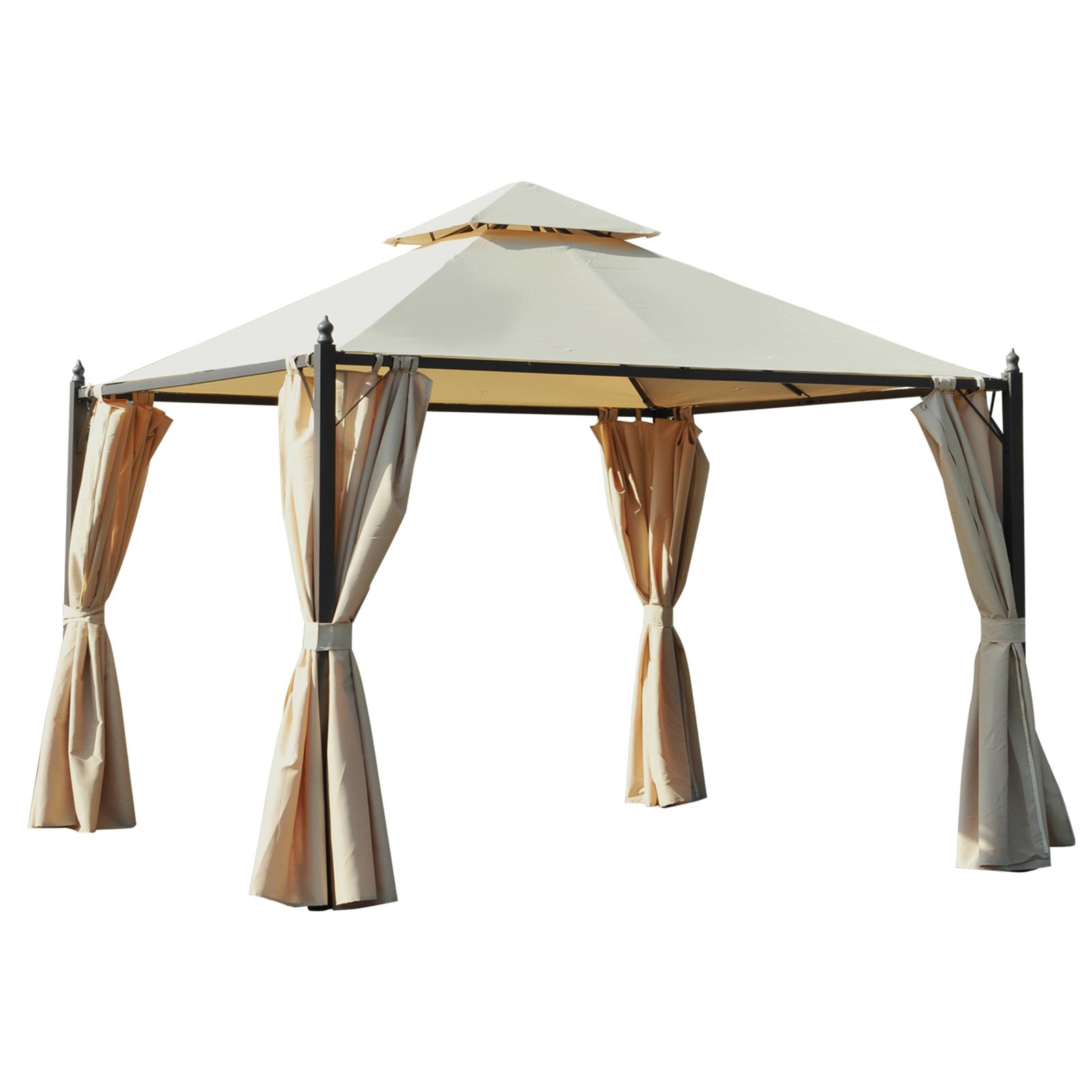 U248a3194833ac543.jpg 10' x 10' Steel Outdoor Patio Gazebo with Polyester Privacy Curtains, Two-Tier Roof for Air, Large Design - Image 1