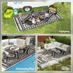 Reversible Outdoor Rug, Waterproof Plastic Straw with Carry Bag, 9' x 18', Black & White Square Patchwork - Image 5