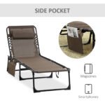 Folding Chaise Lounge Chair Outdoor, Sun Tanning Chair with Side Pocket, Carrying Strap, Portable Patio Beach Lounger with 5-Position Reclining Back, Headrest for Pool, Camping, Yard, Brown - Image 7