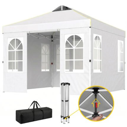Pop-Up 9.6 x 9.6 ft Pop Up Canopy Tent with Sidewalls, One Push Setup, UPF50+ Portable Instant Canopy Shelter, White