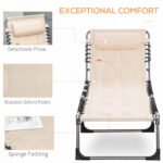 Padded Folding Chaise Lounge Chair, Outdoor 6-Level Reclining Camping Tanning Chair with Headrest for Beach, Yard, Patio, Pool, Beige - Image 5