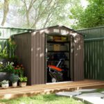 7x4 Storage Shed, Outdoor Garden Tool Shed with Foundation Kit, Vents & Sliding Doors for Backyard Patio, Brown - Image 2