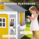 Wooden Playhouse for Kids Outdoor with Doors, Windows, Planter Pots and Boxes for Toddlers 3-8 Years, Gray - Image 4