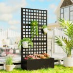 Galvanized Raised Garden Bed Planter Box with Trellis for Climbing Plants, Vegetable, Vines, 35" x 16" x 70", Black - Image 2