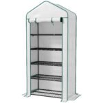 5 Tier Mini Greenhouse, Small Portable Greenhouse with PE Cover, Roll-Up Zippered Door, 76" x 35.4" x 19.3", White