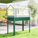 Elevated Garden Box with Greenhouse Cover, Raised Garden Bed with Legs and Drainage Hole for Vegetables, Green - Image 8