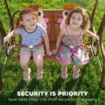 Kids Patio Swing, 2-Seater Outdoor Swing Chair with Adjustable Canopy and Safety Belt, Monkey Pattern Hanging Swing Bench for Garden or Backyard, Coffee - Image 7