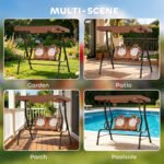 Kids Patio Swing, 2-Seater Outdoor Swing Chair with Adjustable Canopy and Safety Belt, Monkey Pattern Hanging Swing Bench for Garden or Backyard, Coffee - Image 8