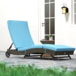 Patio Wicker Chaise Lounge Chair, Outdoor PE Rattan Sun lounger with Adjustable Backrest and 2 Wheels, Sky Blue - Image 8