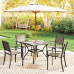 37" Square Outdoor Dining Table for 4, Patio Table with Umbrella Hole, Shelf, Faux Wood Top for Garden, Backyard, Gray - Image 8