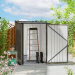 Outdoor 3.3' x 3.4' Lean-to Garden Storage Shed, Galvanized Steel Tool House with Lockable Door for Patio, Brown - Image 2