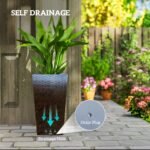 Tall Planters for Outdoor Plants Set of 3, 24 In Taper Planters with Drainage Holes, Rattan Decor Plant Pots, Light Gray - Image 5