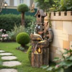 Outdoor Water Fountain, Decorative Garden Birdhouse, 3-Tier Cascading Waterfall with LED Lights and Water Wheel, Soothing Tranquility for Home Garden, Yard Decor - Image 2