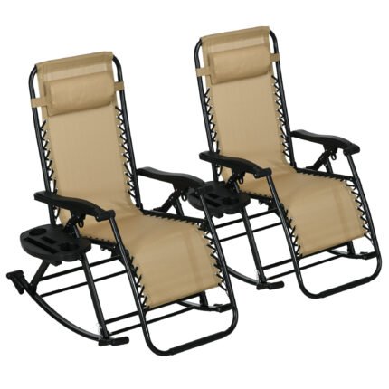 2 Outdoor Rocking Chairs Foldable Reclining Zero Gravity Lounge Rockers w/