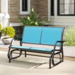 2-Person Outdoor Glider Bench, Patio Double Swing Rocking Chair Loveseat w/Powder Coated Steel Frame for Backyard Garden Porch, Blue - Image 8