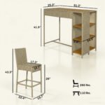 5 Piece Wicker Outdoor Bar Set, Acacia Wood Outdoor High Top Table and Chairs with 3 Tier Shelves, Cushions, Brown - Image 3