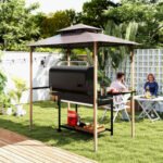 8' x 5' Grill Gazebo, Double Tiered Barbecue Grill Gazebo Shelter with 2 Side Shelves and 10 Hooks for Patio, Garden - Image 8