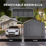12' x 20' Metal Carport, Heavy Duty Garage Car Canopy with Galvanized Metal Roof and Removable Sidewalls, Dark Gray - Image 7