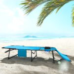 Folding Chaise Tanning Lounge Chair w/ 5-level Reclining Back, Reading Hole, Side Pocket, Headrest, Blue - Image 8