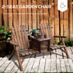 Double Wooden Adirondack Chair with Ice Bucket, Outdoor Loveseat with High Backrest, Smooth Armrest, Rustic Brown - Image 4