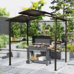 8 x 5ft Hardtop Grill Gazebo with Double Metal Roof, 2 Side Shelves and 4 Cup Holders for Patio Backyard Lawn Deck - Image 2
