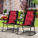 2 Piece Outdoor Patio Furniture Set with 2 Folding Padded Rocking Chairs, Bistro Style for Porch, Camping, Balcony, Red - Image 2