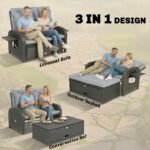 Patio Rattan Daybed, Wicker Outdoor Daybed with Storage Ottoman, Loveseat w/ Adjustable Backrest, Gray - Image 4