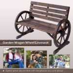 41" Wooden Wagon Wheel Bench, Rustic Outdoor Patio Bench Weather Resistance Furniture, 2-Person Slatted Seat with Backrest, Carbonized - Image 7