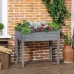 34" Raised Garden Bed, Elevated Wooden Planter Box with Holes for Vegetables, Herb, Flowers for Backyard, Dark Gray - Image 2