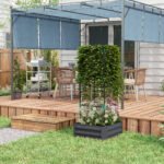 Galvanized Planter Box, 24" x 24" x 55" Raised Garden Bed with Tomato Cage for Climbing Vines, Dark Gray - Image 7