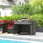 Outdoor Storage Cabinet, Waterproof PE Rattan Cabinet with Drawer for Indoor, Outdoor Swimming Pool, Gray - Image 2