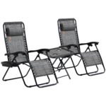 Zero Gravity Chair Set with Side Table, Folding Reclining Chair with Cupholders & Pillows, Adjustable Lounge Chairs for Pool, Backyard, Lawn, Beach, Gray