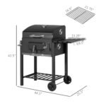 Charcoal BBQ Grill and Smoker Combo Outdoor Portable Trolley Camping Picnic Backyard with Side Shelf, Black - Image 3