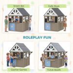 Outdoor Playhouse, Wooden Kids Playhouse with Dog Door, Flower Box, Cookware & Window for Garden Ages 2+, Gray - Image 6