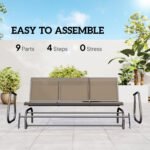 3-Person Outdoor Patio Glider Bench, Porch Glider Swing with 3 Seats, Breathable Mesh Fabric, Metal Frame, Brown - Image 5