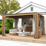 10' x 13' Outdoor Retractable Pergola w/ Sun Shade Louvered Top, Pergola w/ Canopy, Curtains, Netting - Image 2