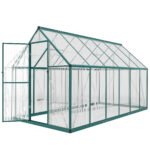 Polycarbonate Greenhouse with Swing Door and Two Adjustable Roof Vents, Aluminum Walk-in Greenhouse, 11x6 ft, Dark Green