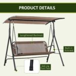 2-Seater Patio Swing Chair, Outdoor Adjustable Canopy Porch Swing with Armrests, Texeline Fabric and Steel Frame, Brown - Image 7
