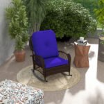 Rattan Porch Rocker w/ Plush Cushion, Dark Blue - Image 2