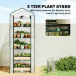 Mini Greenhouse with Screen Roof, 5 Tier Portable Small Greenhouse with High Strength PE Cover, White - Image 6