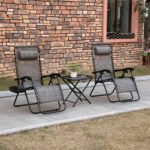 Zero Gravity Chair Set with Side Table, Folding Reclining Chair with Cupholders & Pillows, Adjustable Lounge Chairs for Pool, Backyard, Lawn, Beach, Gray - Image 2