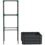Galvanized Planter Box, 24" x 24" x 55" Raised Garden Bed with Tomato Cage for Climbing Vines, Dark Gray