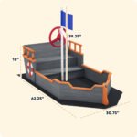 Kids Wooden Sandbox Pirate Ship Sandboat w/ Bench Seat Storage Space Ceder Wood, Gray - Image 3