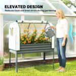 Galvanised Raised Garden Bed with Greenhouse Cover, Metal Elevated Garden Bed with Bed Liner, Bottom Shelf, Dark Gray - Image 6