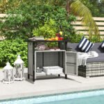Outdoor Pool Towel Storage Cabinet Organizer, Outdoor Bar Table with Shelf and Cabinet, Pool Towel Holder Pool Valet with Weather-Resistant PE Rattan and Steel Frame, Gray - Image 2