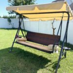 3-Seat Patio Swing Chair, Outdoor Canopy Swing Glider with Removable Cushion, Pillows, Adjustable Shade, and Rattan Seat, for Porch, Garden, Poolside, Backyard - Image 8